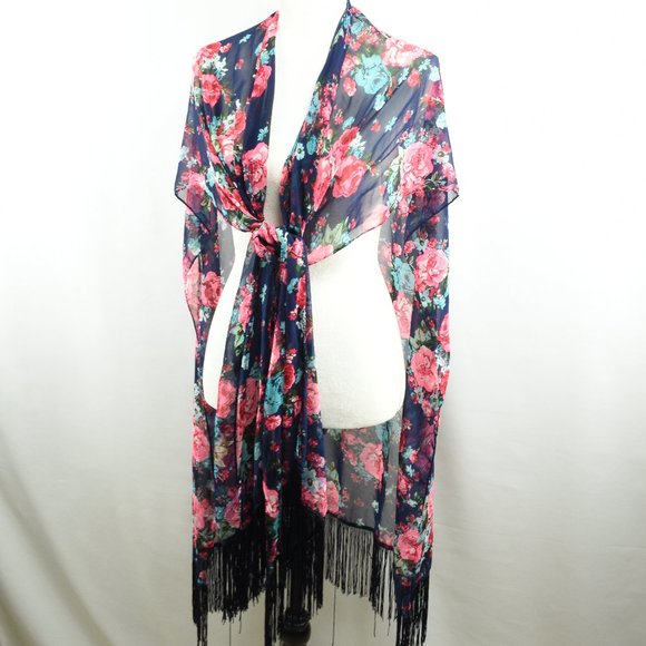Torrid Floral Print Wrap Blue Floral Shawl OneSize - Picture 2 of 10
